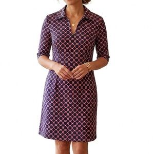 Jude Connally Susanna Dress Dancing Links Navy Shirt Dress 3/4 Sleeves - S - EUC